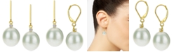 Macy's Cultured Baroque Freshwater Pearl (12mm) & Diamond (1/20 ct. t.w.) Drop Earrings in 14k Gold